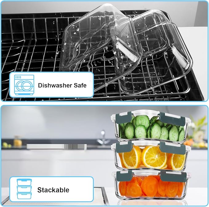 VERONES 5 Pack 36 OZ Glass Meal Prep Containers, Airtight Glass Lunch - Image 4
