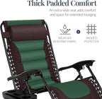 Best Choice Products Oversized Padded Zero Gravity Chair, Folding Outdoor Patio Recliner, XL Anti Gravity Lounger for Backyard w/Headrest, Cup Holder, Side Tray, Polyester Mesh - Espresso/Green - Image 5