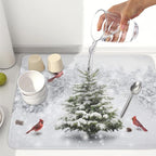 Winter Forest Dish Drying Mat for Kitchen Counter Silvery White Pine Trees Snow - Image 6