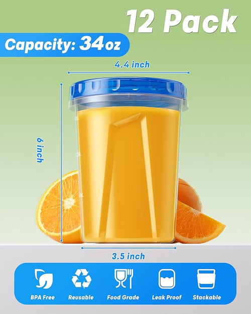 12 Pack-34oz Freezer Storage Containers, Plastic Food Storage Containers - Image 2