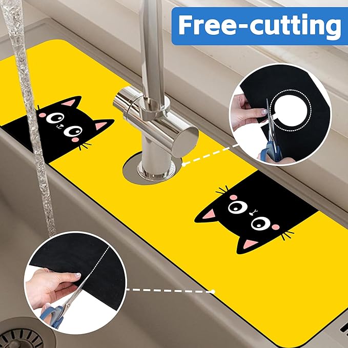 Cute Black Cat Head Kitchen Sink Splash Guard Mat Absorbent Fast Drying Mat - Image 7