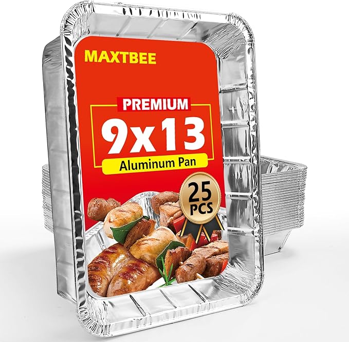 Aluminum Pans Foil Pans, 25 Pack 9x13 Disposable Trays Half Size Tin Pans Heavy by Unknown