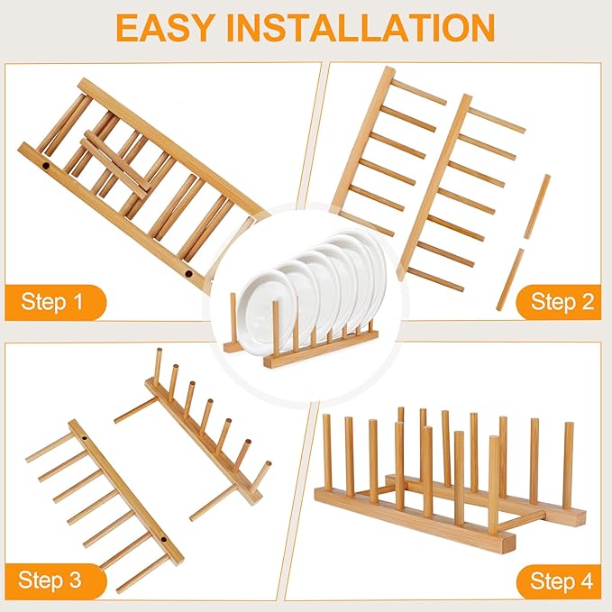 Bamboo Wooden Dish Racks Plate Stand Holder Vertical Drainer Kitchen Cabinet - Image 3