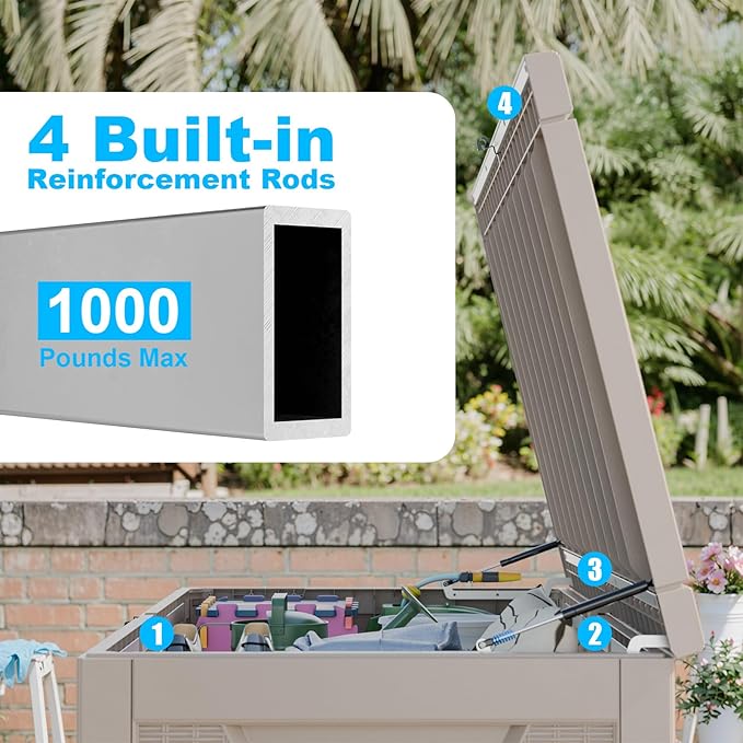 320 Gallon Waterproof Outdoor Storage Box,Large Resin Deck Box,Lockable Outside Storage Box Container for Patio Furniure,Garden,Tools (320 Gallon,Grey) - Image 3