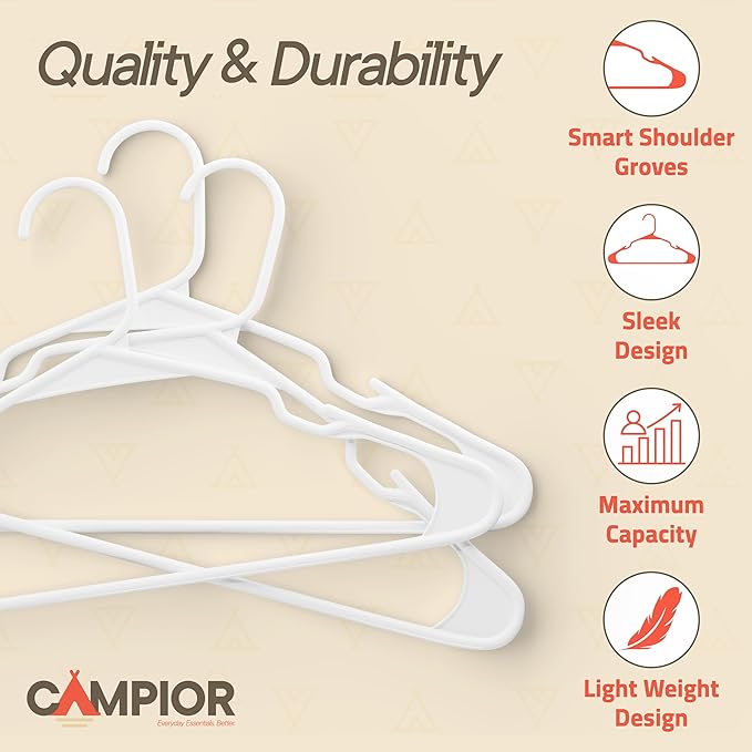 White Plastic Hangers 120 Pack– Heavy-Duty Plastic Hangers Slim and Space-Saving - Image 4