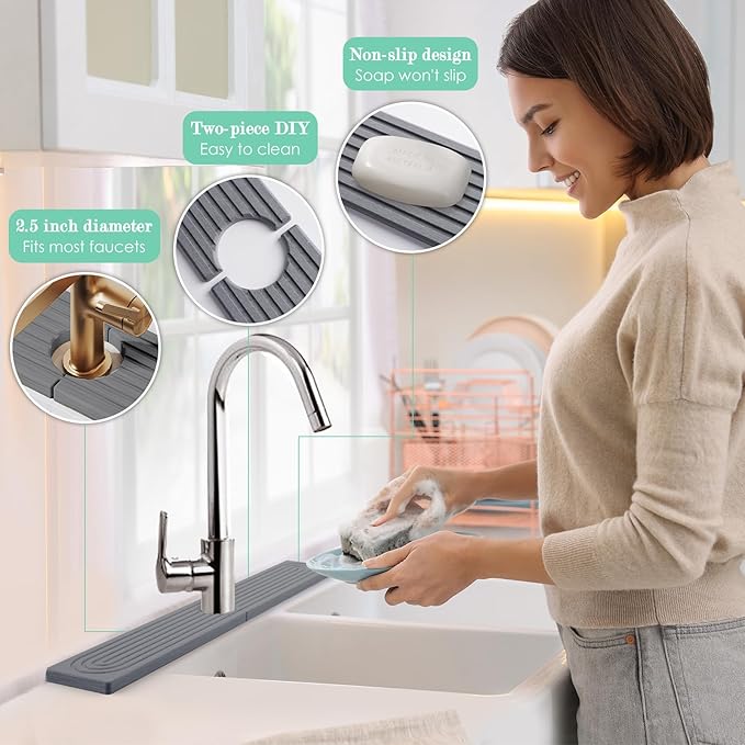 Stone Faucet Mat for Kitchen Sink, Diatomite Drying Stone Tray & Sink Protector - Image 2