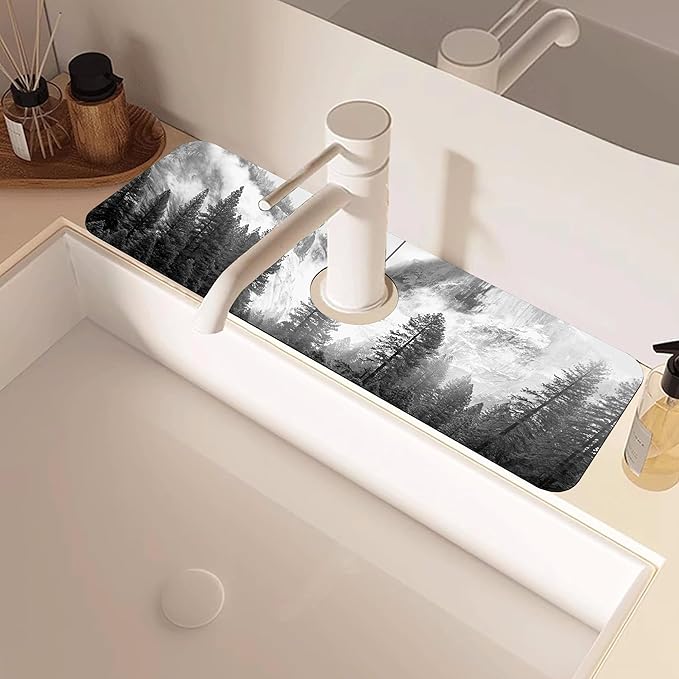 Winter Forest Mountain Sink Faucet Absorbing Mat Splash Guard Draining Mat Fast - Image 2
