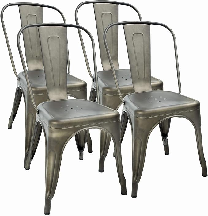 FDW | Set of 4 Metal Dining Chairs | Bronze | Stackable Tolix Side Chairs with Backrest | Scratch-Resistant | Non-Slip Feet | Indoor/Outdoor Use | 330 lbs Capacity | Ideal for Kitchen & Restaurant by FDW