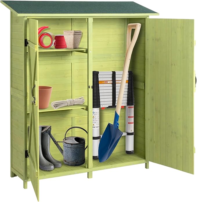 Outvita Outdoor Storage Cabinet with Waterproof Roof, Double Lockable Doors Garden Shed with 2 Removable Shelves, Wooden Storage Shed with Large Storage Space for Yard Garge Patio Deck Porch（Green） by Outvita