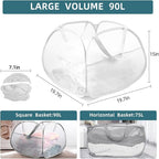 Collapsible Laundry Basket, 90L Large Foldable Mesh Pop Up Hamper - Image 4
