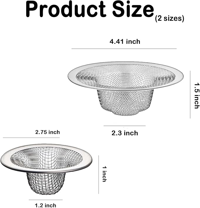 12PCS Stainless Steel Slop Basket Filter Trap, 2.75" & 4.41" Mesh Sink Drain - Image 3