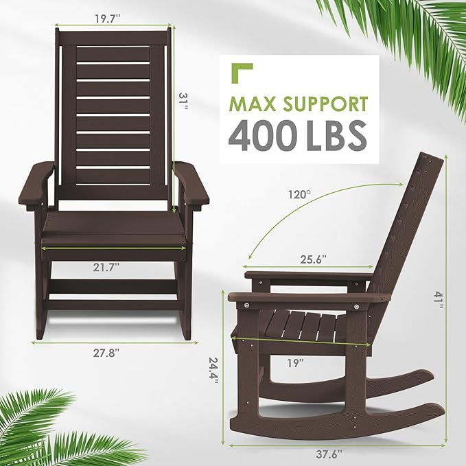 GREENVINES Outdoor Rocking Chair Set | 3-Piece | Dark Brown Wood Grain | 2 Rocking Chairs with 1 Side Table | Porch Rocker | HDPE Plastic | Patio Furniture Sets - Image 3