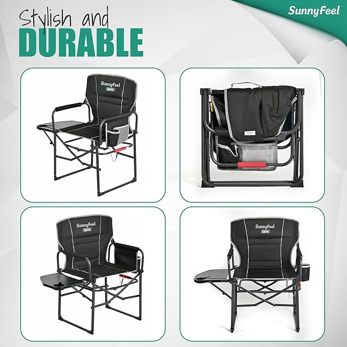 SUNNYFEEL Heated Camping Directors Chair, Heavy Duty,Oversized Outdoor Portable Heating Folding Chair with Side Table, Pocket for Beach, Fishing,Trip,Picnic,Lawn,Concert Foldable Camp Chairs - Image 7