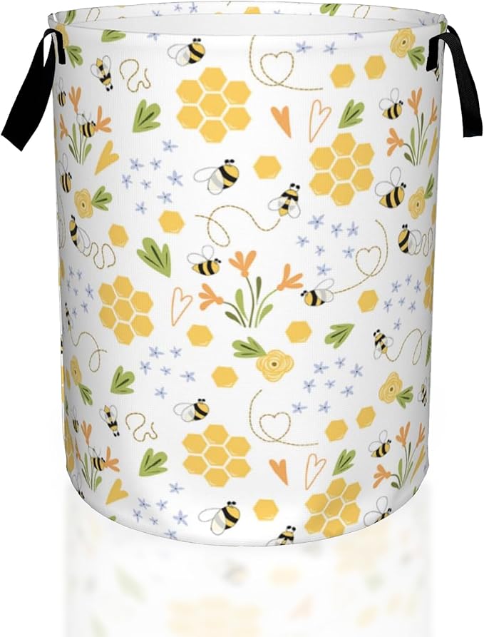 Bee Honey Flower Laundry Basket, Waterproof Foldable Laundry Hamper, Dirty by UIUPRO
