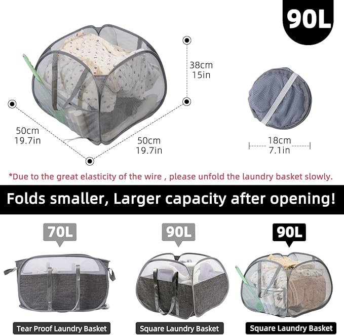 Collapsible Laundry Basket, 90L Foldable Pop-up Laundry Hamper - Image 2