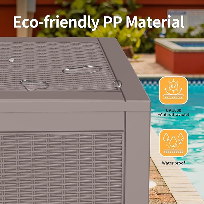 DRATO 100 Gallon Large Deck Box, Outdoor Storage Box for Patio Furniture, Patio Cushions, Gardening Tools, Pool Supplies,660lbs Weight Capacity,Waterproof Resin Storage Boxes（Gray，100 Gallon） - Image 3