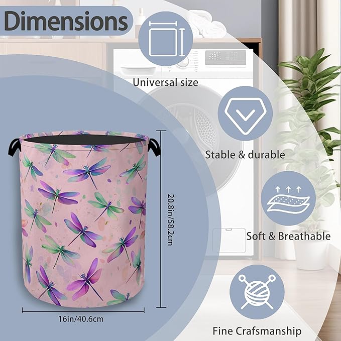 Colorful Dragonfly Laundry Basket, Foldable - Image 2