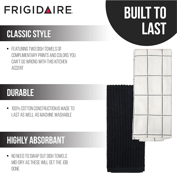 Frigidaire Carmen 2-Piece Cotton Kitchen Towel Set-Black and Square Print - Image 3