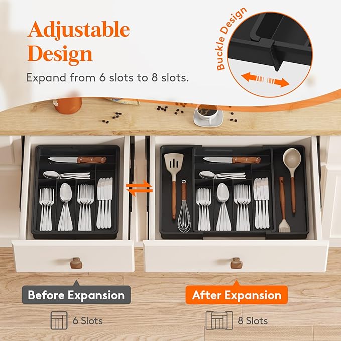 Lifewit Utensil Organizer for Kitchen Drawer, Expandable Cooking Silverware Tray - Image 5