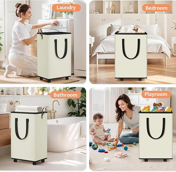 Laundry Basket with Wheels, Collapsible Laundry Baskets, Laundry Hamper with - Image 7