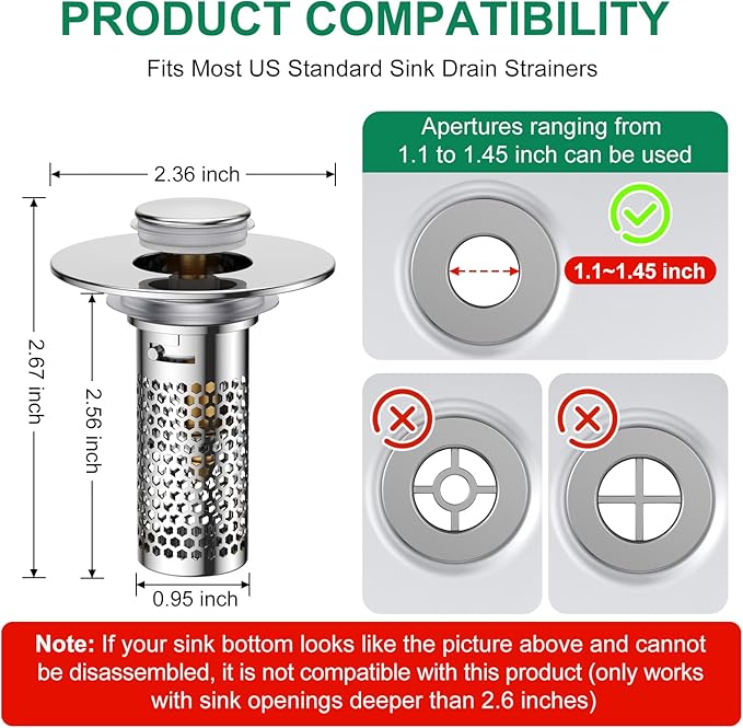 ​Bathroom Sink Drain Strainer, Pop-Up Sink Stopper Hair Catcher, Anti-Clog - Image 7