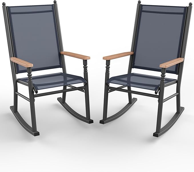 Shintenchi 2 Pcs Outdoor Rocking Chairs Set,Upgraded High Back Patio Rocking Chairs Set,Breathable Textilene Fabric Rocking Chair for Porch,Patio,Garden,Balcony,Dark Grey by Shintenchi