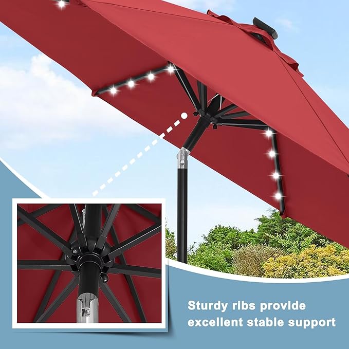ABCCANOPY Durable Solar Led Patio Umbrellas with 32LED Lights 11FT (Burgundy) - Image 6