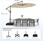 wikiwiki 10ft Solar LED Patio Umbrella with Base Included, Offset Umbrella with Weighted Sandbag Base, Cantilever Patio Umbrellas for Backyard, Garden & Deck, 32 LED Lights & Polyester Shade, Beige - Image 5