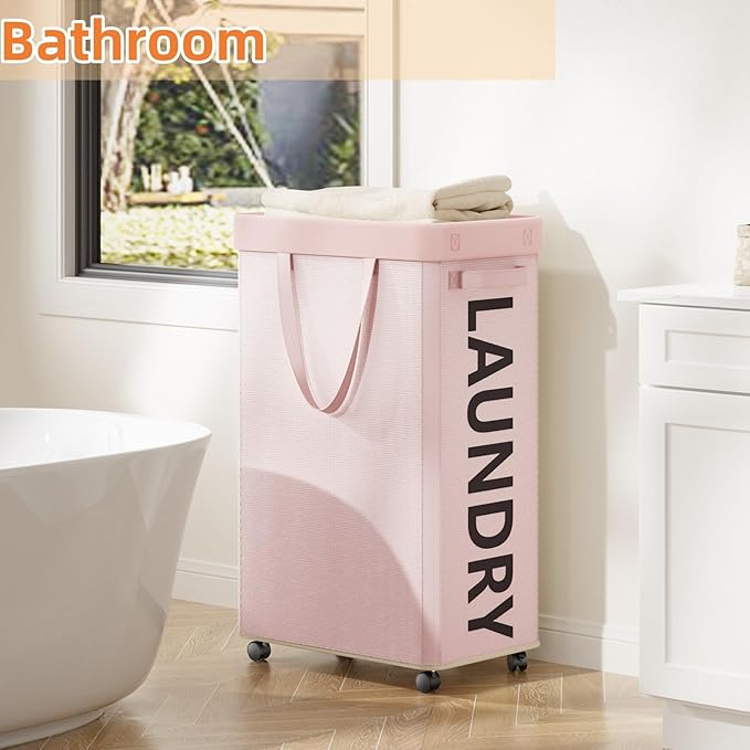 Pink Laundry Basket with Wheels, Dorm Room Essentials - Image 4