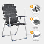 VINGLI Aluminum Patio Lawn Chairs Folding Set of 2 with Detachable Cup Holder, Webbed Beach Chair Folding Chair Outdoor Portable Camping Chair for Yard, Garden - Image 4