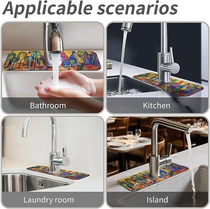 Kitchen Sink Splash Guard，Colored glass bottles Faucet Mat Sink Gadgets-Super - Image 7