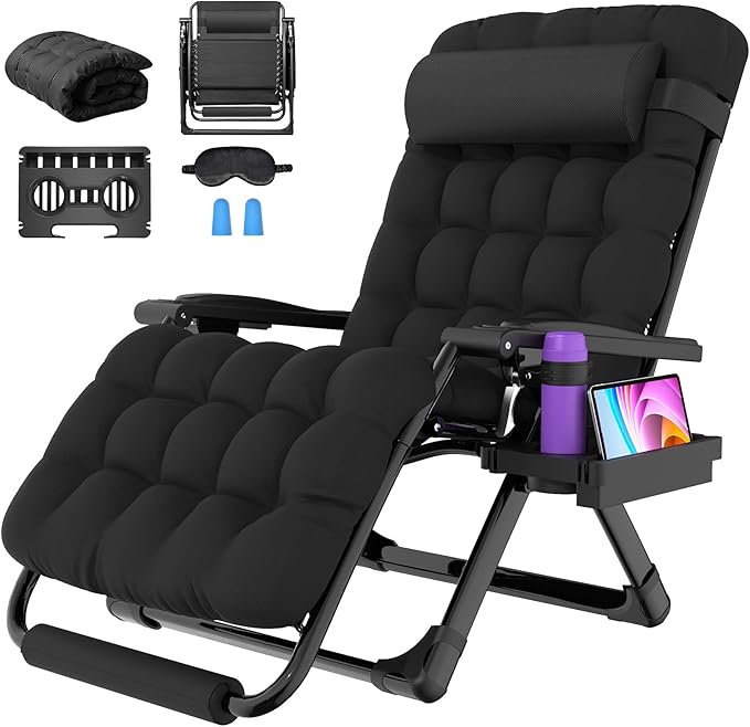 Suteck Oversized Zero Gravity Chair,33In XXL Outdoor Recliner Chair w/Removable Cushion&Headrest, Camping Lounge Chair w/Upgraded Lock&Footrest, Reclining Patio Chairs for Indoor Outdoor,500LBS by Suteck