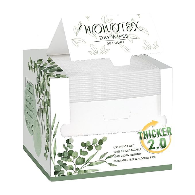 THICKER Dry Wipes 50 Count Disposable Face Towels 10x12" | Ultra Soft by WOWOTEX