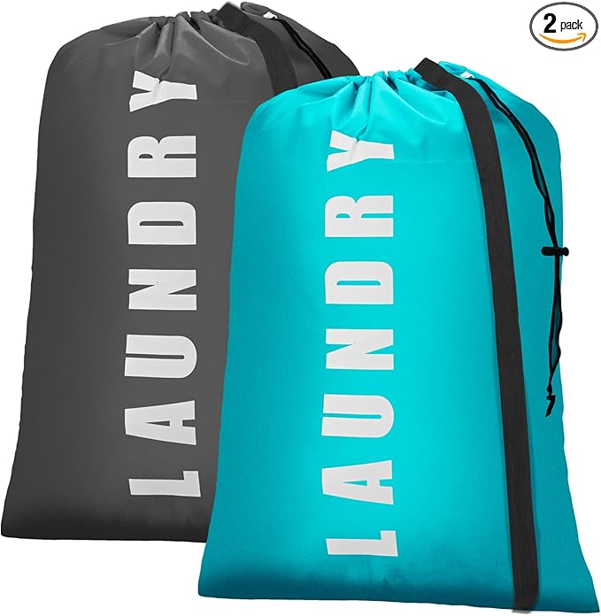 Heavy Duty Laundry Bag with Strap, 2 Pack Travel Laundry Bags by Isink