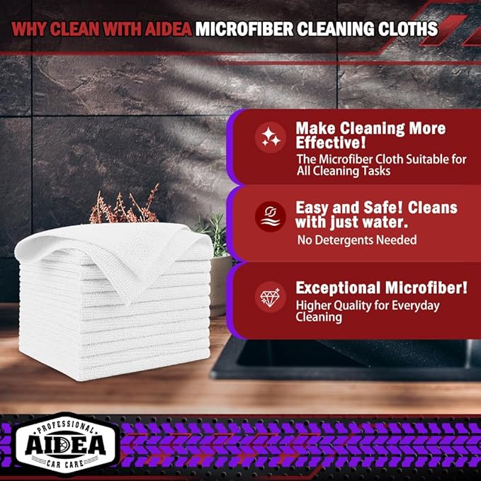 AIDEA Microfiber Cleaning Cloth White 20PK, Microfiber Towels - Image 2