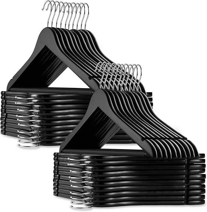 Casafield - 40 Black Wooden Suit Hangers - Premium Lotus Wood by Casafield