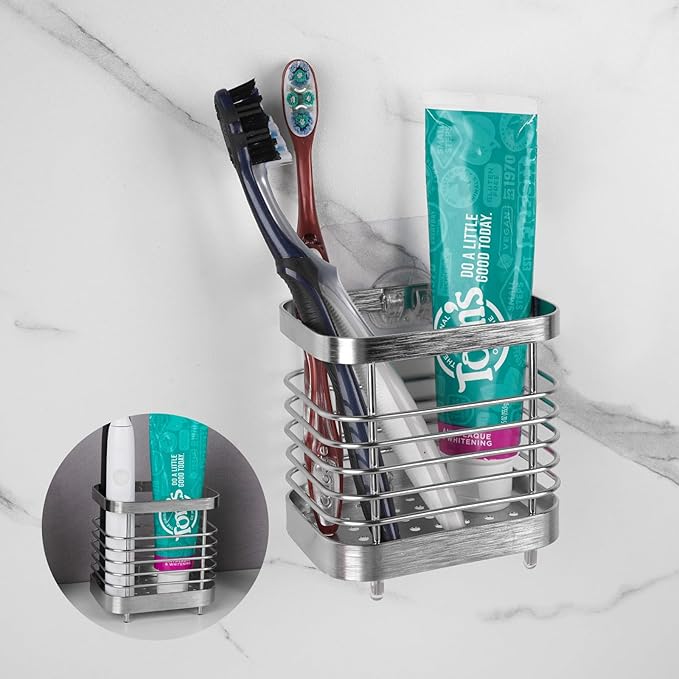 Wall Mount Toothbrush Holder for Bathroom, Stainless Steel Rustproof Toothbrush by LUEXBOX