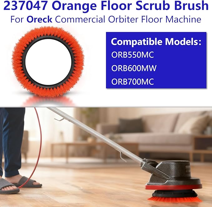237047 Orange Commercial Tile and Resilient Floor Scrub Brush Replacement - Image 3