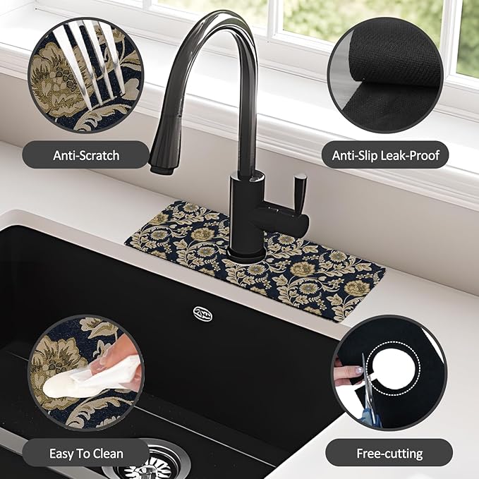 15" X 5.5" Kitchen Sink Splash Guard Faucet Mat Floral Flower Super Absorbent - Image 4