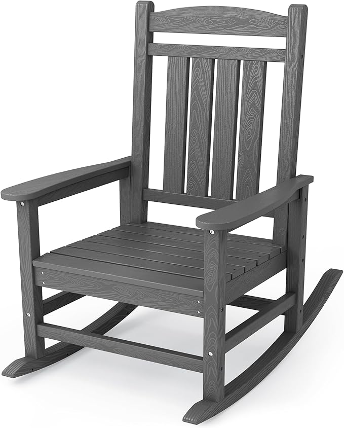 KINGYES HDPE Outdoor Rocking Chair, Widened Seat Patio Rocking Chair, Oversized All Weather Patio Rocker, Gray by KINGYES