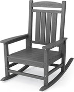KINGYES HDPE Outdoor Rocking Chair, Widened Seat Patio Rocking Chair, Oversized All Weather Patio Rocker, Gray by KINGYES