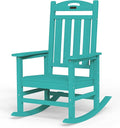 Oversized Outdoor Rocking Chair, High Back Porch Rocker Chair, HDPE All Weather Resistant Rocking Chairs for Patio, 380lbs Weight Capacity, Lake Blue by Suunyn