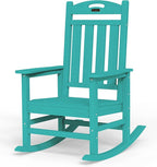 Oversized Outdoor Rocking Chair, High Back Porch Rocker Chair, HDPE All Weather Resistant Rocking Chairs for Patio, 380lbs Weight Capacity, Lake Blue by Suunyn