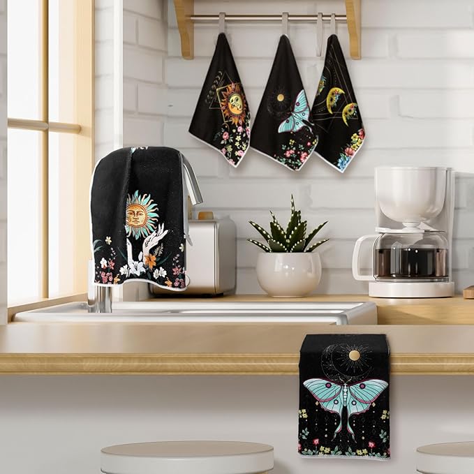 Boyiee Set of 6 Witchy Kitchen Towels Boho Tea Towels Absorbent Mushroom Floral - Image 7