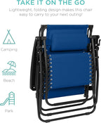 Best Choice Products 30” Wide Folding Zero Gravity Outdoor Recliner Patio Lounge Chair w/Adjustable Canopy Shade, Headrest, Side Accessory Tray - Marine - Image 9