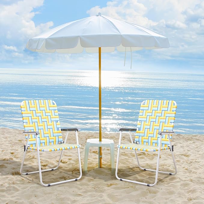 VINGLI Patio Lawn Webbed Folding Chairs Outdoor Beach Portable Camping Chair for Yard, Garden (2, Yellow, Oversized) - Image 2