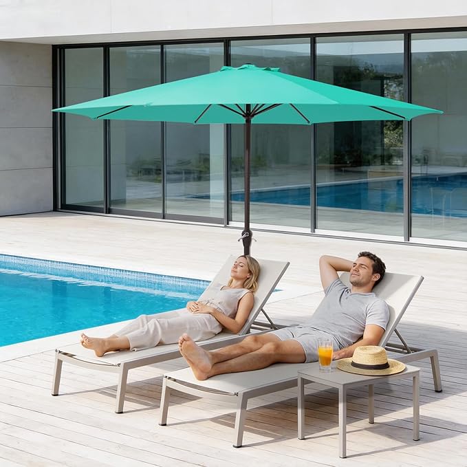 MEWAY 12ft Patio Umbrella Outdoor Table Umbrellas with Crank, Market Umbrella 8 Sturdy Ribs for Deck, Garden, Pool and Backyard, Turquoise - Image 3