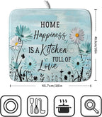 Blue Daisy Dish Drying Mat 16x18 Inch Love Kitchen Absorbent Microfiber - Image 2