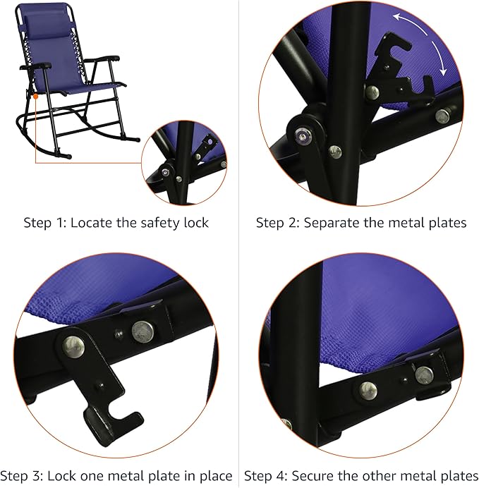 Amazon Basics Outdoor Portable Folding Rocking Chair with Headrest, Ergonomic Design, Weather-resistant Textilene Fabric for Porch, Blue - Image 6