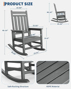 GarveeLife Poly Lumber Rocking Chair Outdoor - HDPE High Back Porch Rocker Chairs for Adults - All Weather Resistant Furniture for Patio - Grey - Image 2
